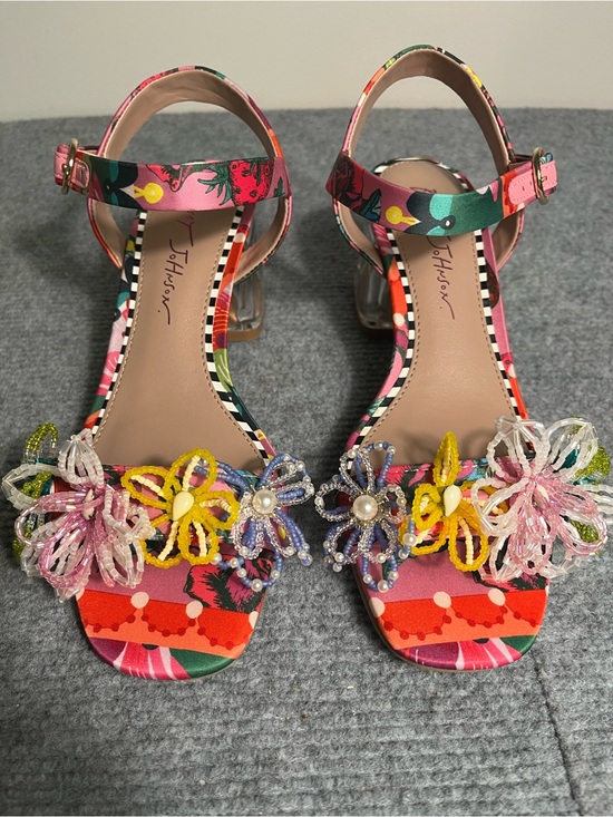 Betsey Johnson Shoes - Betsey Johnson Pink Multicolor Floral Beaded Heels